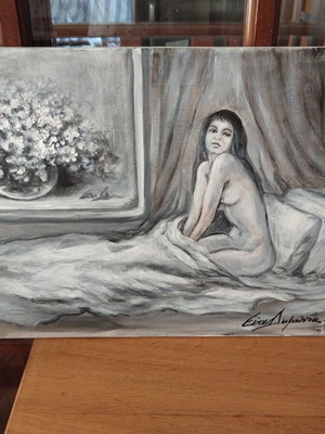 Oil painting nude on canvas 36x23cm