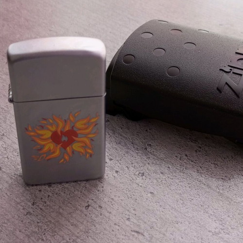 Zippo lighter new with heart design, matte silver
