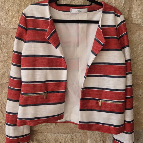 Mango Striped Cropped Jacket Blazer like new, red and blue