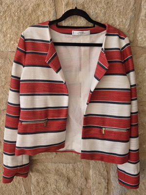 Mango Striped Cropped Jacket Blazer like new, red and blue