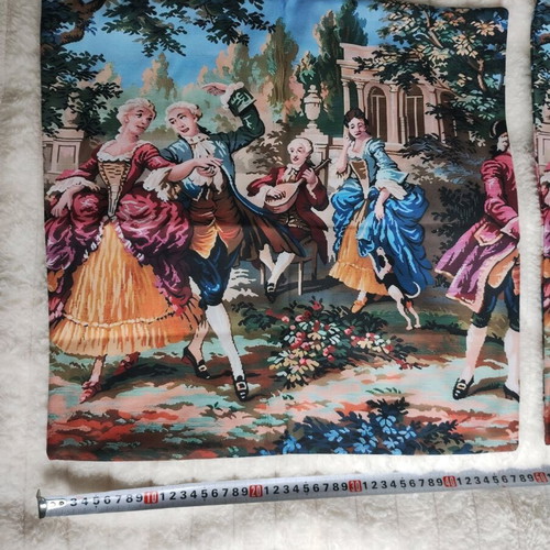 Vintage polyester pillowcases, 2 pcs, double-sided with French baroque print