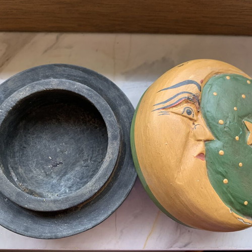 Wooden decorative box with moon used, handmade