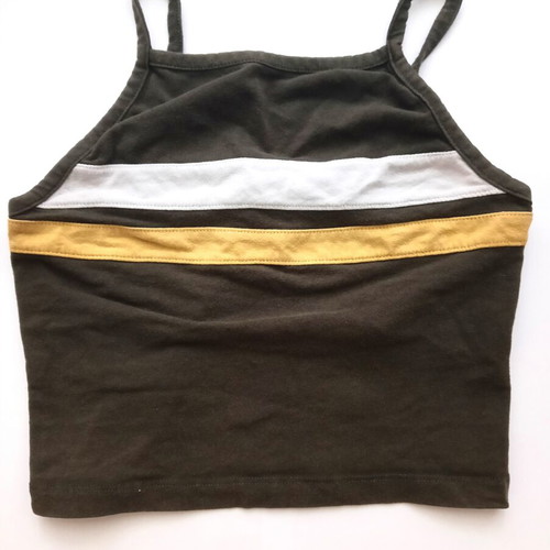 Pink Woman cropped tank top like new, dark olive with stripes