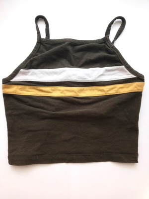 Pink Woman cropped tank top like new, dark olive with stripes