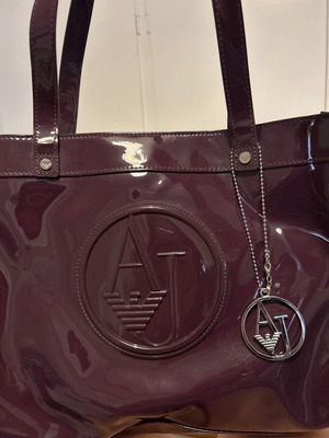 Armani Jeans handbag used, dark purple patent leather