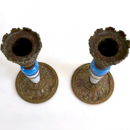 Bronze French vintage Sèvres style candlesticks used