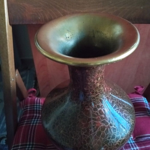 Cloisonné vase used, ceramic brown with gold color