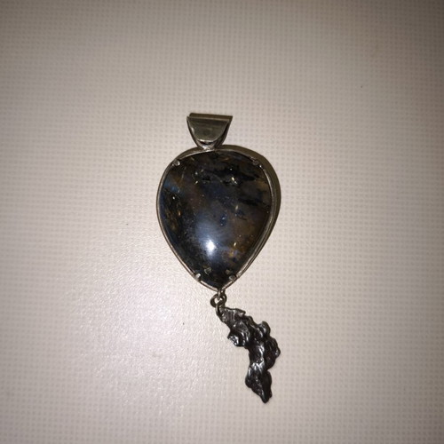 Opal pendant with meteorite, silver, used