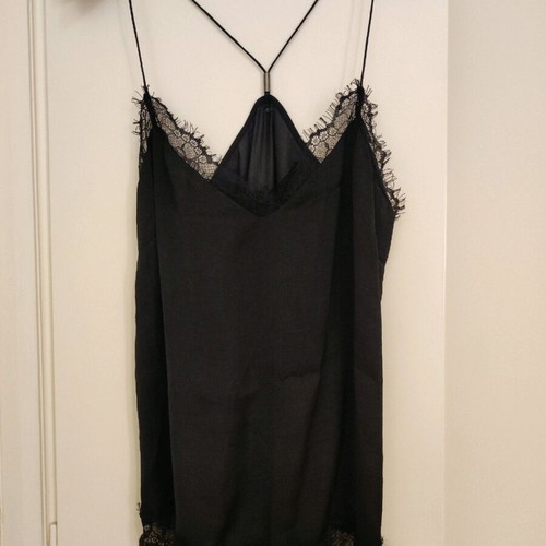 Black camisole blouse used, size Small, lace and satin matte finish
