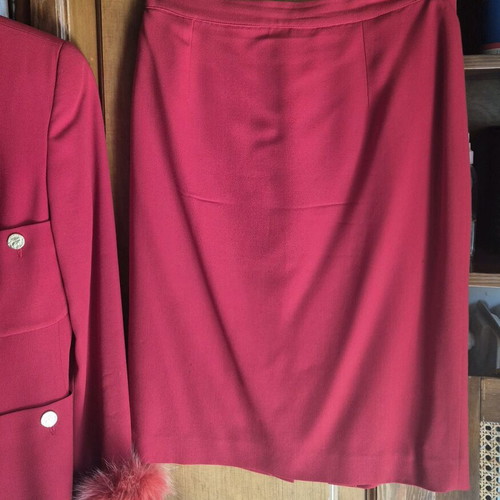 Red women's suit like new with fur cuffs
