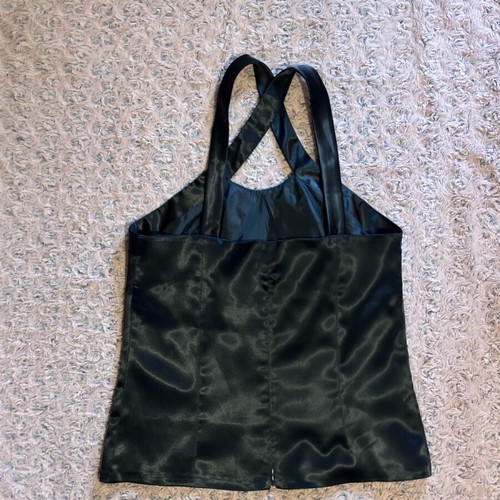 Satin top new with lace and gold details, size L