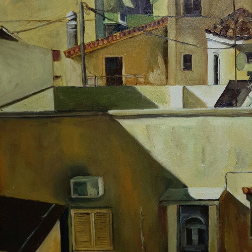 Oil painting urban landscape on canvas new, Vicky Baltzi