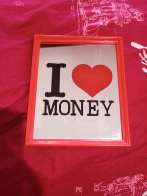 I LOVE MONEY mirror frame new, size 18x22 cm