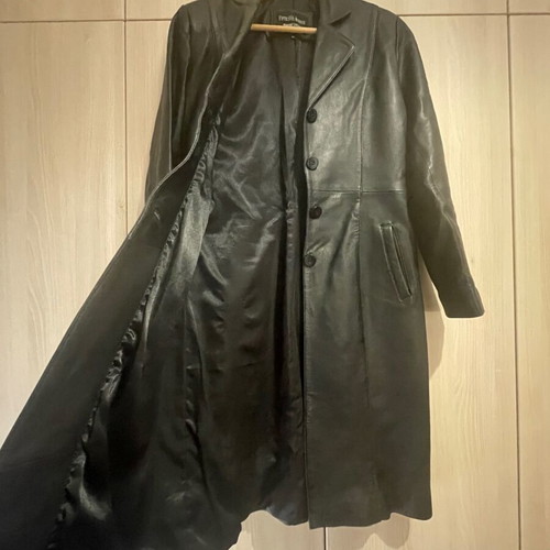 Leather coat knee-length used, black size M