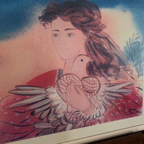 Print painting in white frame like new