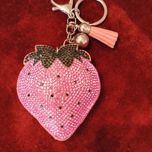 Strawberry Charm like new, pink and silver keychain accessory