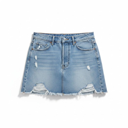 Stradivarius distressed light blue denim mini skirt, size 38