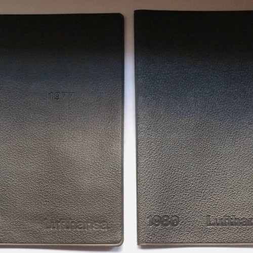 Vintage Lufthansa two black ticket or passport holders 1977-1980 like new