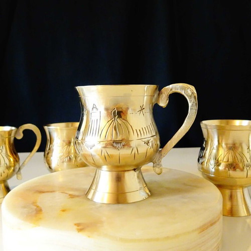 Brass Taj Mahal cups used, set of 6 pieces