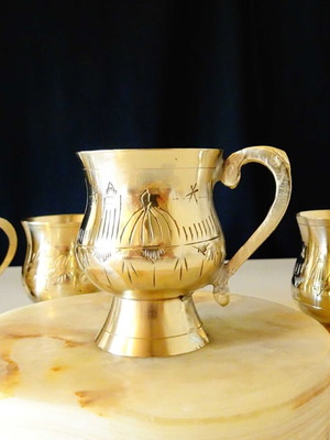 Brass Taj Mahal cups used, set of 6 pieces
