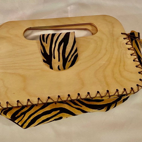 Handmade bag from genuine leather and wood new
