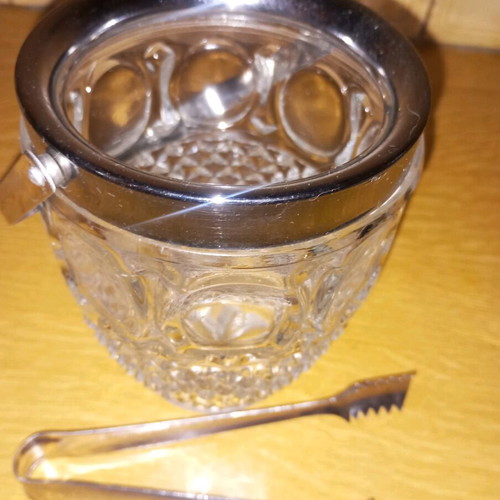 Vintage crystal ice bucket with silver-plated handle like new
