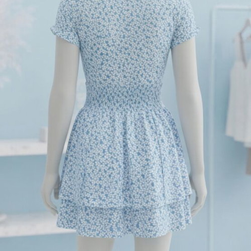 Summer dress with blue floral pattern