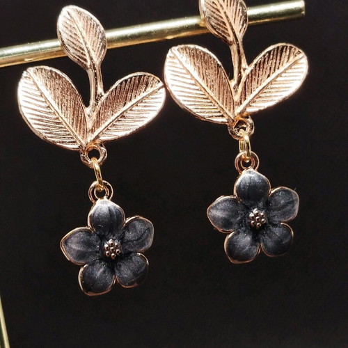 Handmade earrings with grey-black iridescent flowers