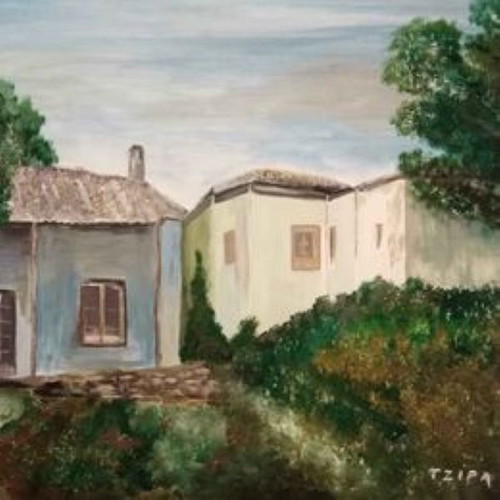 Painting No31 Houses in Pelion new, acrylic on paper