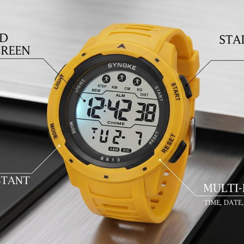 Synoke digital sports watch with yellow strap new