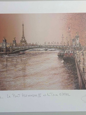 Paris collectible postcard like new with Alexandre III bridge and Eiffel Tower