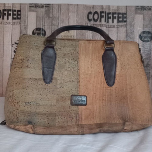 Montado natural cork shoulder bag, beige and brown