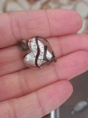 Heart pendant made of blown glass with silver ring
