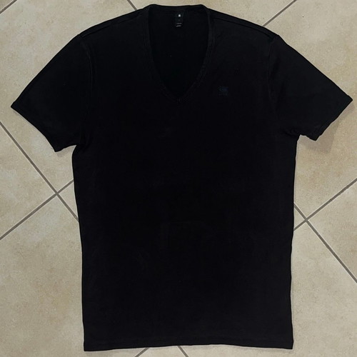 G-Star Raw Men T-Shirt black V-Neck embroidered logo size L like new