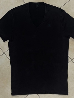 G-Star Raw Men T-Shirt black V-Neck embroidered logo size L like new