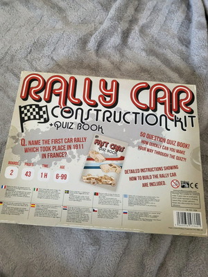 Rally car wooden construction kit 43 pieces new with quiz book