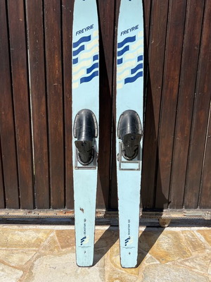 Freyrie vintage 1970s wooden water skis, made in Italy