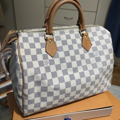 Louis Vuitton Speedy 30 Damier Azur Canvas handbag used, white and blue