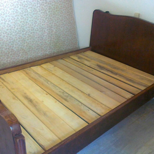 Walnut bed used 125cm width 2m length with mattress