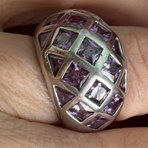 Vintage Handmade Ring with Amethyst Size 56-59, Silver 925