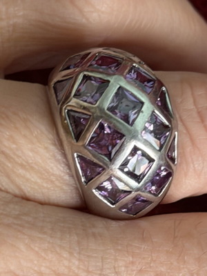 Vintage Handmade Ring with Amethyst Size 56-59, Silver 925