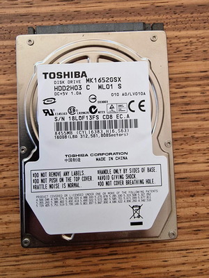 Toshiba MK1652GSX 160GB SATA 2.5'' hard drive used