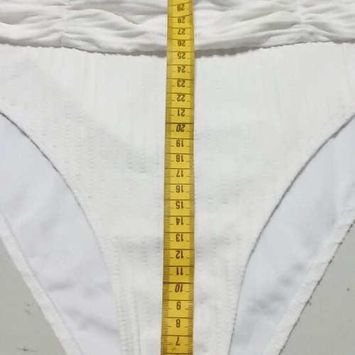 High-waisted bikini bottom, white, draped waistband