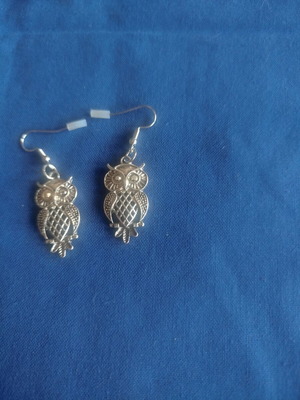 Owl dangle earrings, silver color, Accessories
