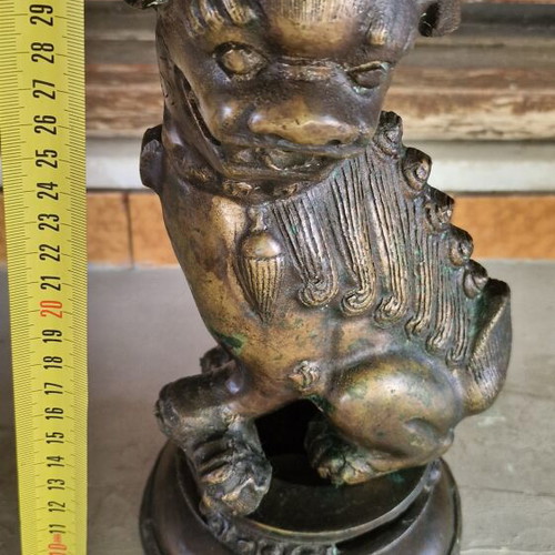 Vintage bronze decorative Foo Dog statue used with patina