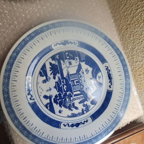 Blue and white Chinese dinner plates set used, 10 pieces
