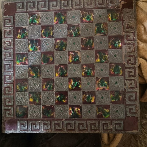 Vintage handmade copper chessboard used with enamel