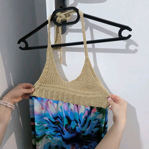 Summer dress like new, handmade, multicolor with gold bust, size S