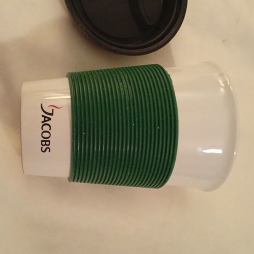 Jacobs promotional mug like new, ceramic with silicone lid