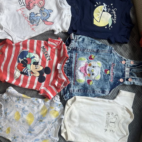 Baby Clothes set size 62 like new, denim dress and cotton bodysuits